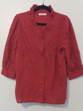 Cherry Betty Red Textured Button-Front Women's Top 100% Cotton Size M